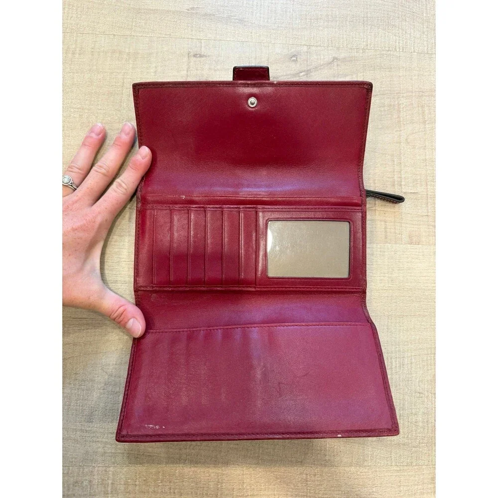Coach Soho Legacy Burgundy Leather Checkbook Wallet Turnlock Organizer